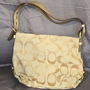 Coach Beige and Gold Shoulder Bag